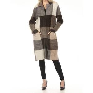 NEW JOSEPH RIBKOFF checkered feather yarn coat in mocha multi
